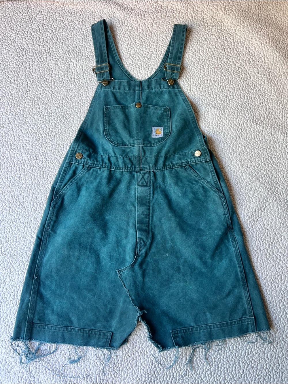 Vintage Carhartt Work Overall DIY Pinafore in Teal / Blue / Green Sz Youth XL